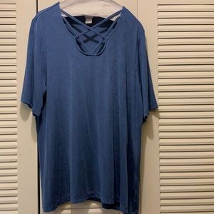 Size 16/18 Chico’s periwinkle blue blouse. 95% Acetate, 5% spandex